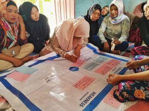 Dalam Pelatihan Literasi Ekonomi, perempuan petani sawit juga belajar Analisis SWOT untuk perencanaan bisnis (foto: Dok HAPSARI)